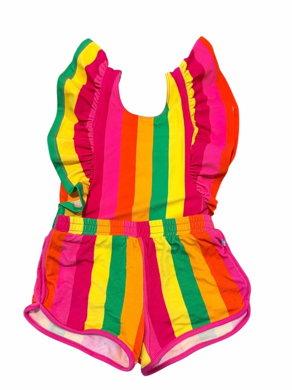 Posh Peanut Rainbow Stripe Swimsuit with matching shorts